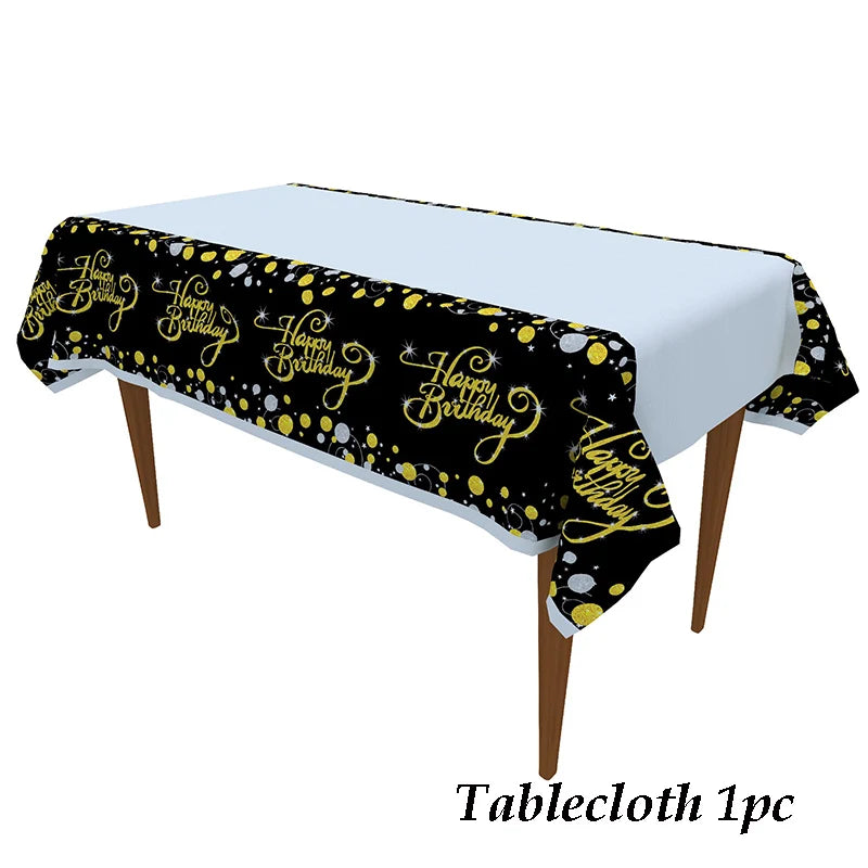 70 Year Old Adult Birthday Party Disposable Tableware Black Gold Paper Plates Cup Tablecloths Wedding Anniversary Decor Supplies