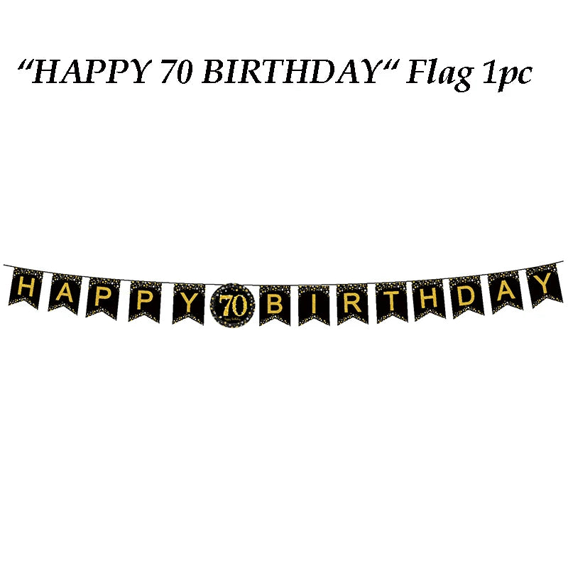 70 Year Old Adult Birthday Party Disposable Tableware Black Gold Paper Plates Cup Tablecloths Wedding Anniversary Decor Supplies