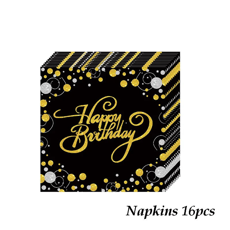 70 Year Old Adult Birthday Party Disposable Tableware Black Gold Paper Plates Cup Tablecloths Wedding Anniversary Decor Supplies