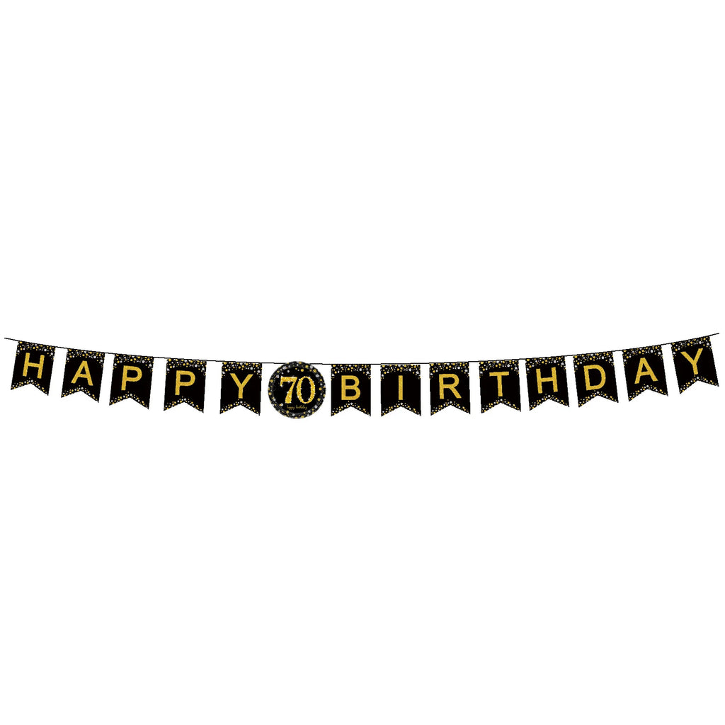 70 Year Old Adult Birthday Party Disposable Tableware Black Gold Paper Plates Cup Tablecloths Wedding Anniversary Decor Supplies