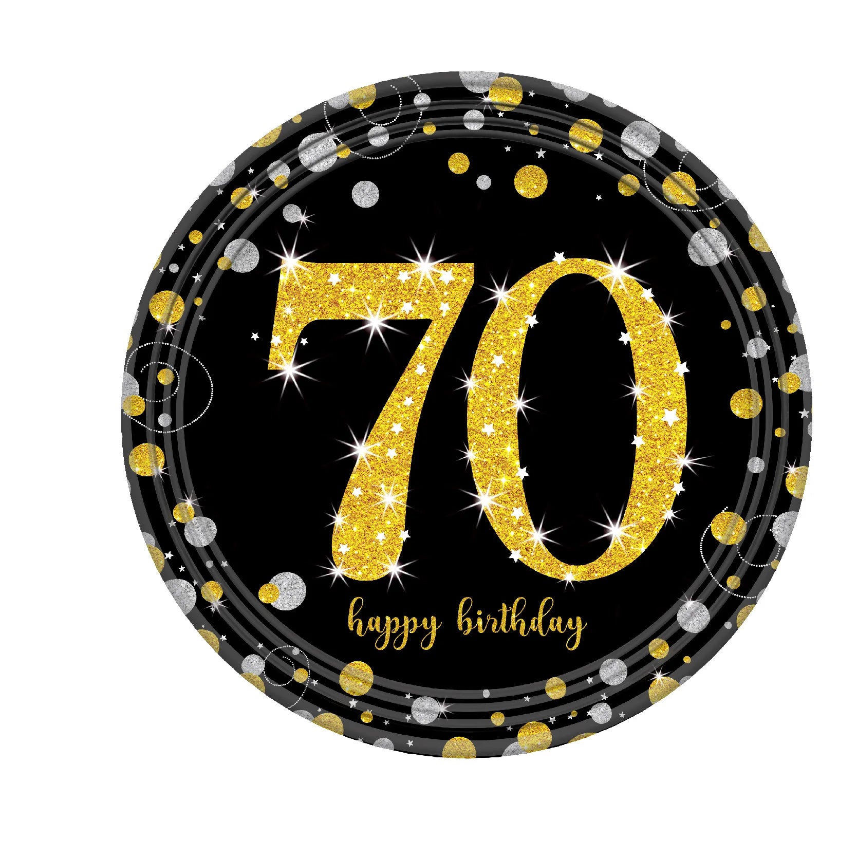 70 Year Old Adult Birthday Party Disposable Tableware Black Gold Paper Plates Cup Tablecloths Wedding Anniversary Decor Supplies
