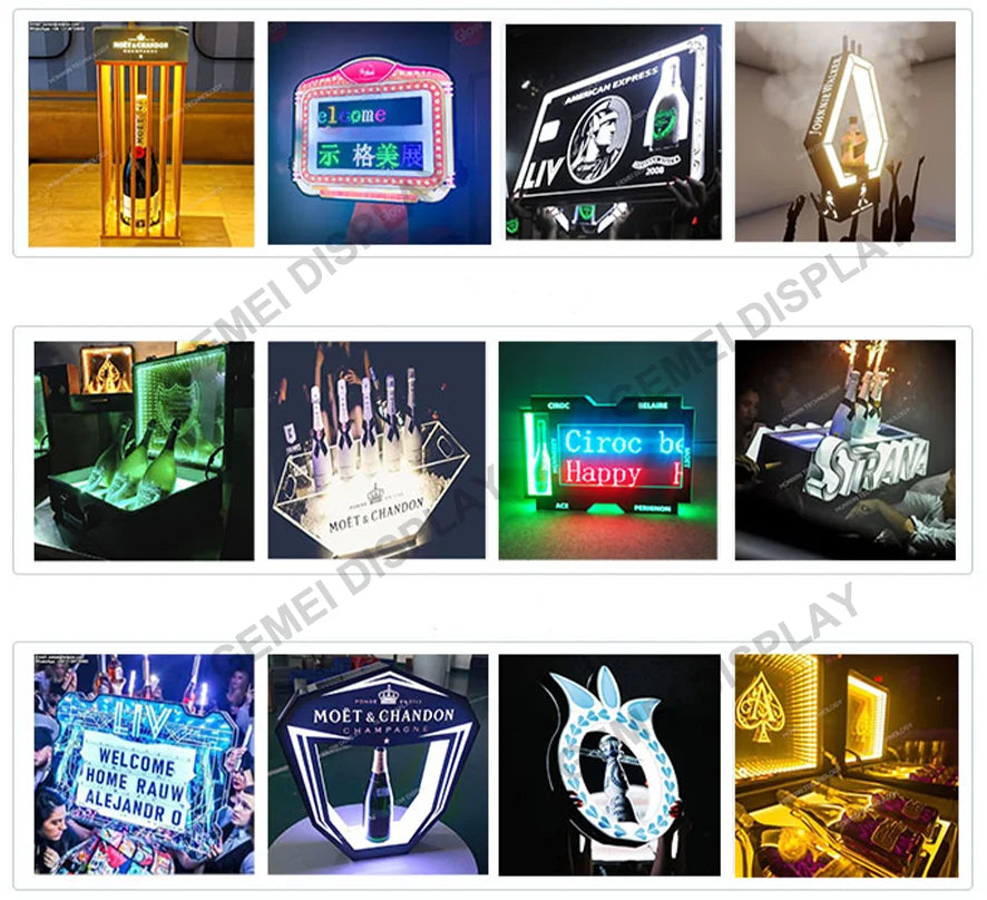 Night club bar party lounge color changing rechargeable led lighted shot glass service tray vip flight tray glasses holder