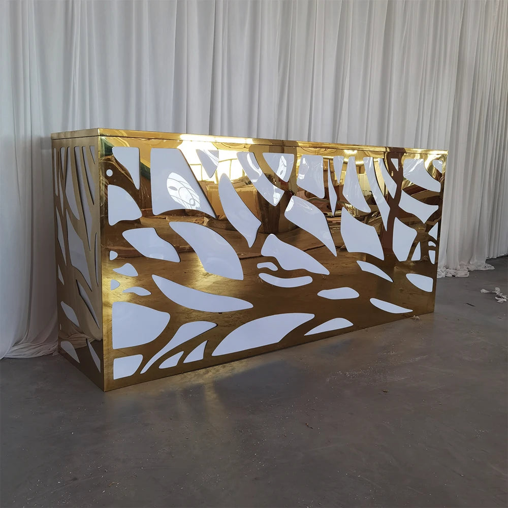 Party Furniture LED Lights Gold Engraved PVC Bar Table Acrylic Wedding Dining Table