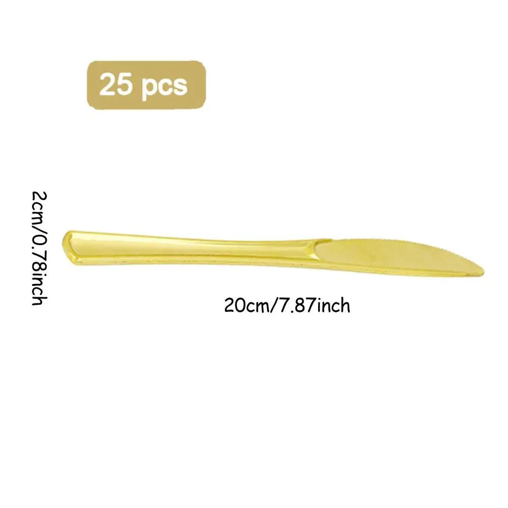 25pcs Party Tableware Set Golden Cutlery Tableware for Dinner Wear-Resistant Dinnerware with Comfortable Grip for Wedding Picnic