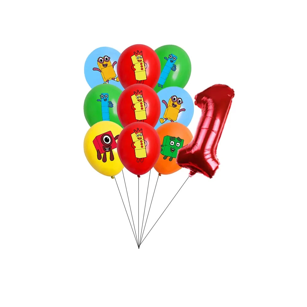 Number Blocks Party Decorations Plate Cup Tablecloth Cake Topper Balloons Building Blocks Theme Kids Birthday Party Supplies