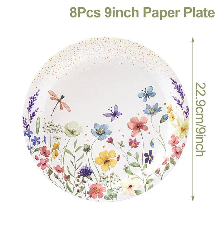 Wild Flower Tableware Birthday Party Decor Wild Floral Disposable Plates Cups Girl Favors Wedding Baby Shower Party Supplies