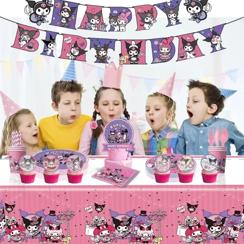 MINISO Cute Kawali Kuromied Birthday Party Decorations, Tablecloths, Tableware, Boys/Girls Party Set, Baby Shower Supplies Gift