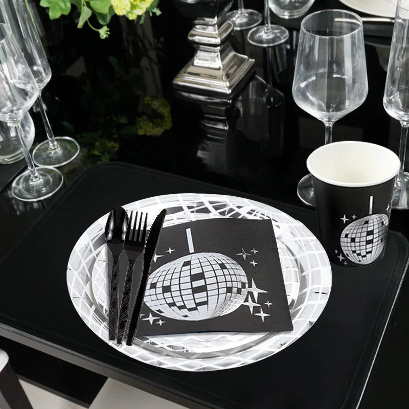 Disco Ball Theme Party Disposable Tableware Paper Plate Cup Napkins Wedding 70s Birthday Party Decoration Bachelorette Supplies