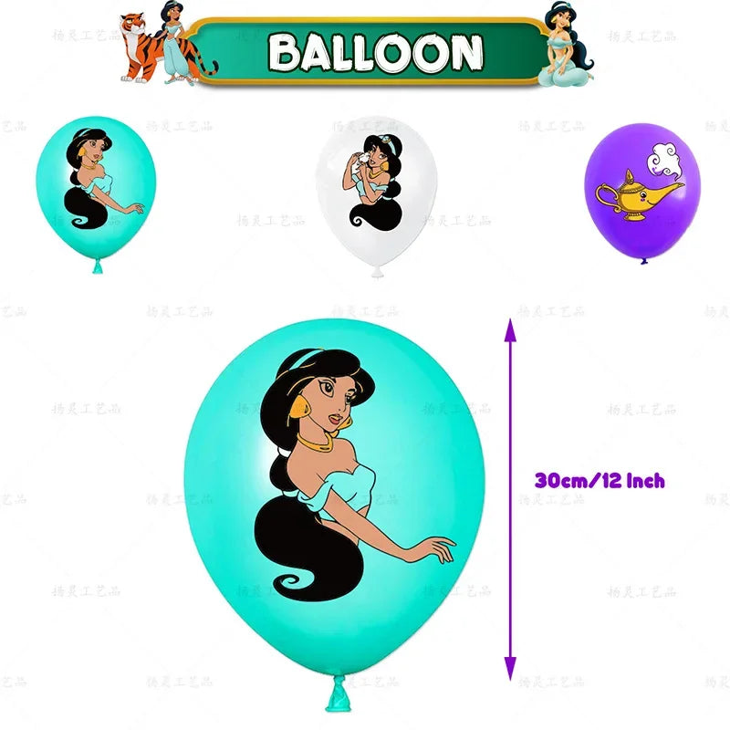 Cartoon Jasmine Theme DIY Balloons Party Supplies Birthday Banner Latex Balloon Decoration Cake Supplies Kid Girl gift