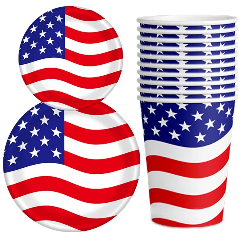2024 US National Day Party Party Decoration Paper Cup Paper Plate Disposable Tableware Wholesale