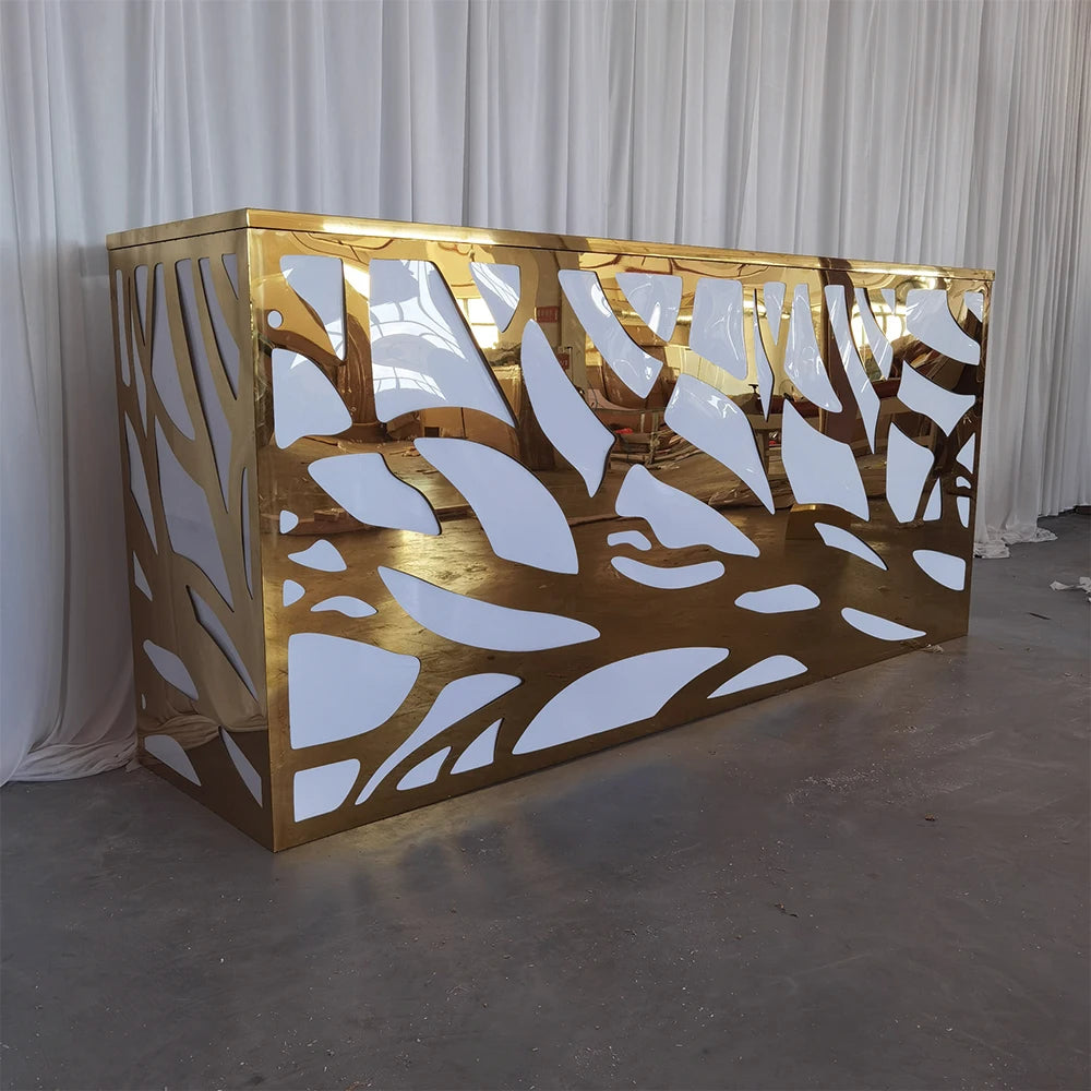 Party Furniture LED Lights Gold Engraved PVC Bar Table Acrylic Wedding Dining Table