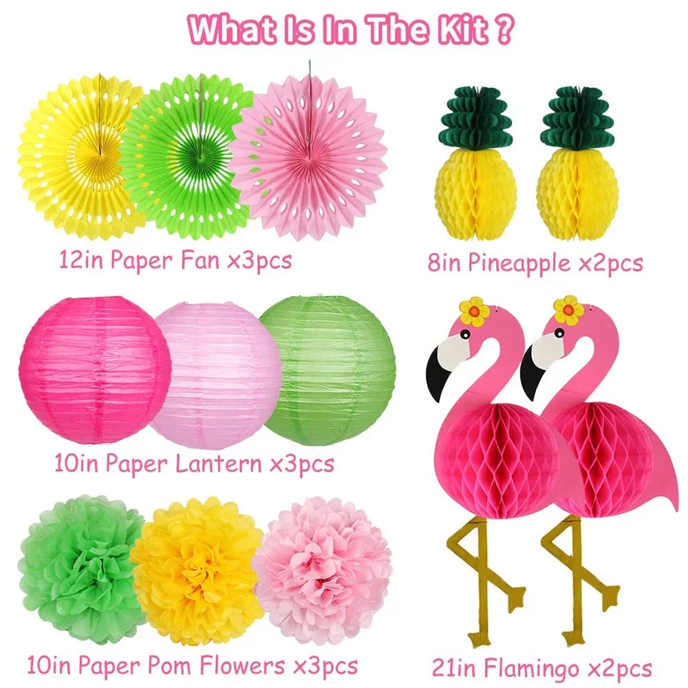 Pink Flamingo Party Supplies Honeycomb Ball Paper Lanterns Fans Pom Poms for Birthday Luau Bachelorette Baby Shower