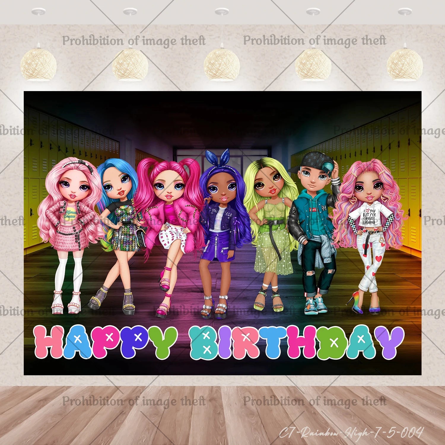 Cartoon Rainbow Doll High School Theme Background Birthday Party Decoration Supplies Disposable Cup Cutlery Balloon Baby Gift