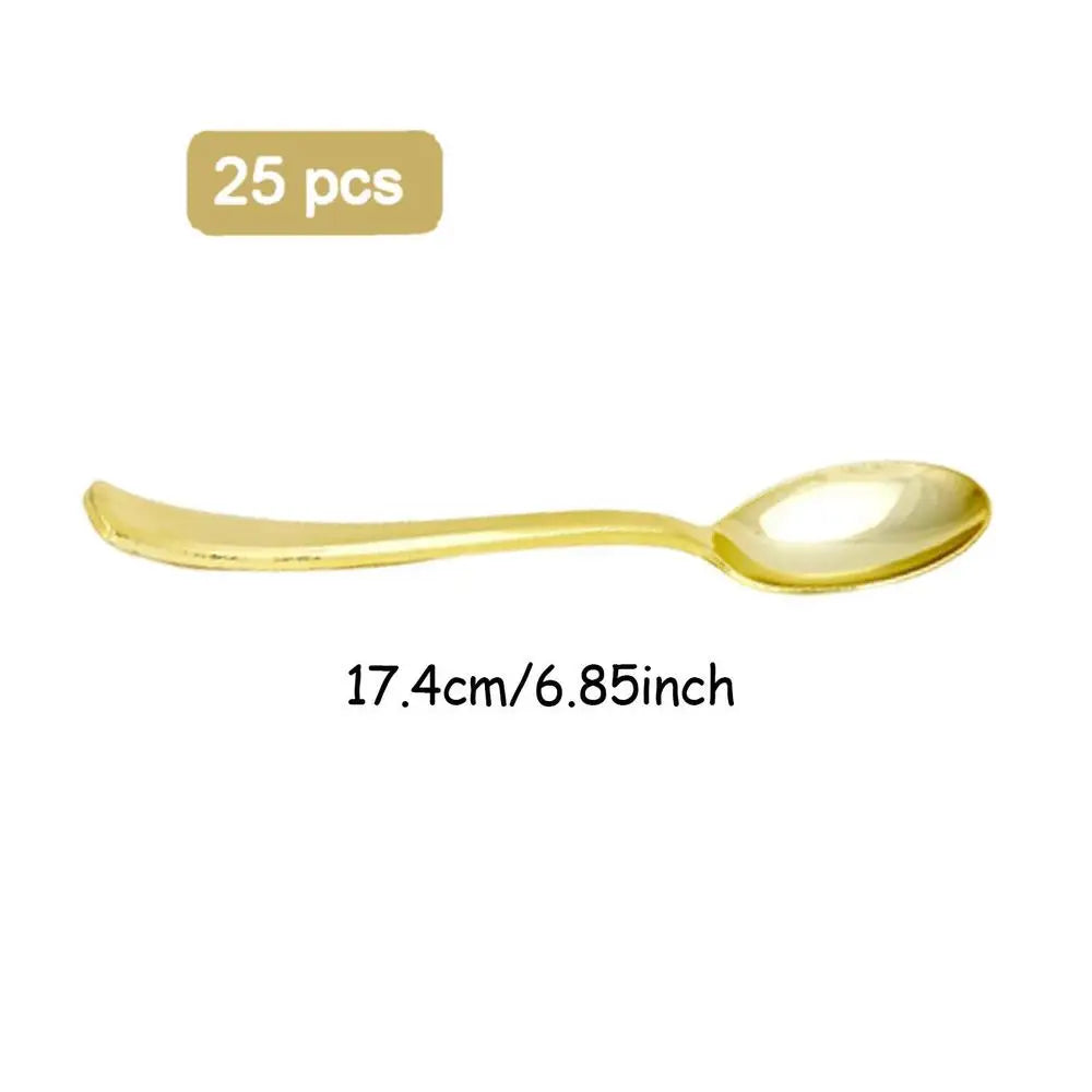 25pcs Party Tableware Set Golden Cutlery Tableware for Dinner Wear-Resistant Dinnerware with Comfortable Grip for Wedding Picnic