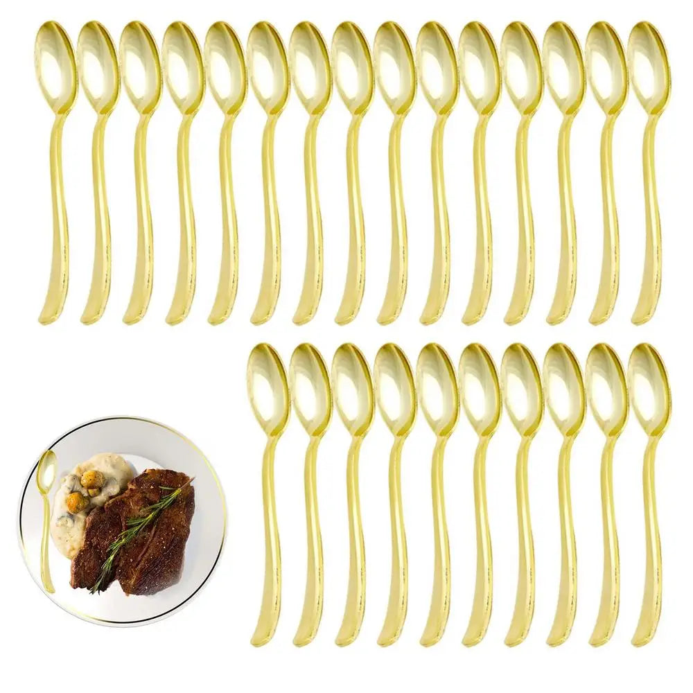 25pcs Party Tableware Set Golden Cutlery Tableware for Dinner Wear-Resistant Dinnerware with Comfortable Grip for Wedding Picnic