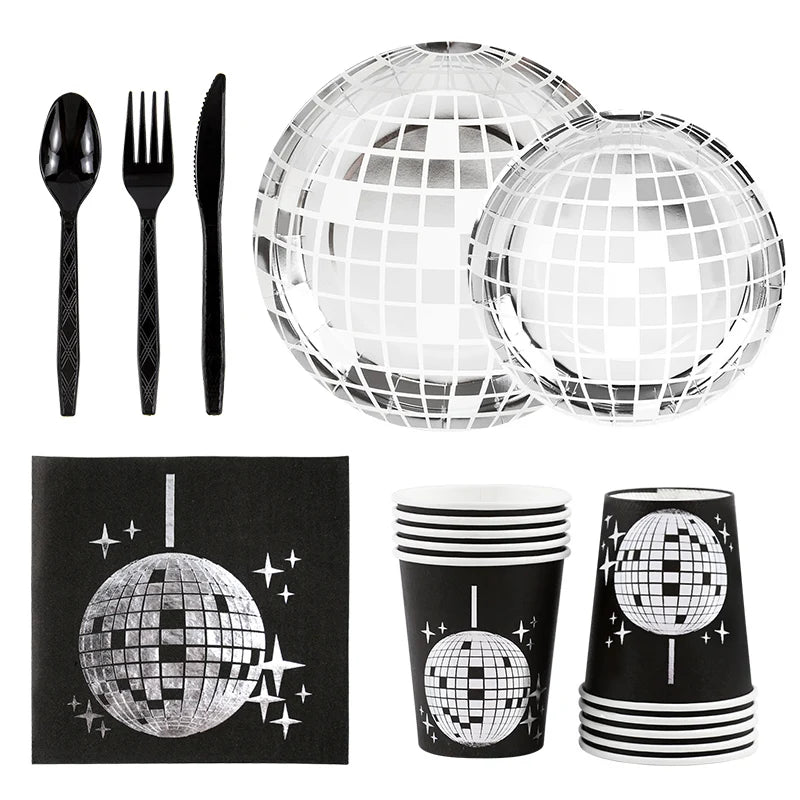 Disco Ball Theme Party Disposable Tableware Paper Plate Cup Napkins Wedding 70s Birthday Party Decoration Bachelorette Supplies