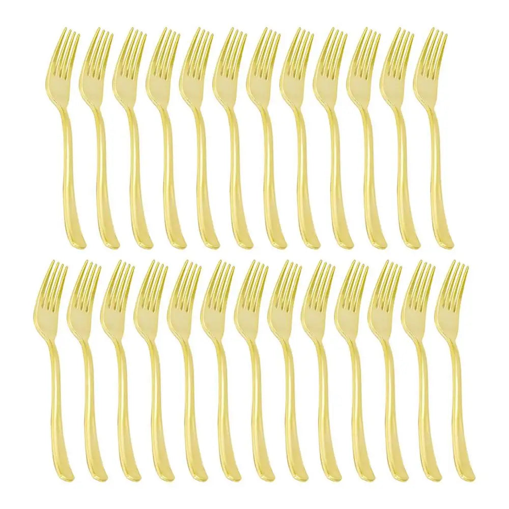 25pcs Party Tableware Set Golden Cutlery Tableware for Dinner Wear-Resistant Dinnerware with Comfortable Grip for Wedding Picnic