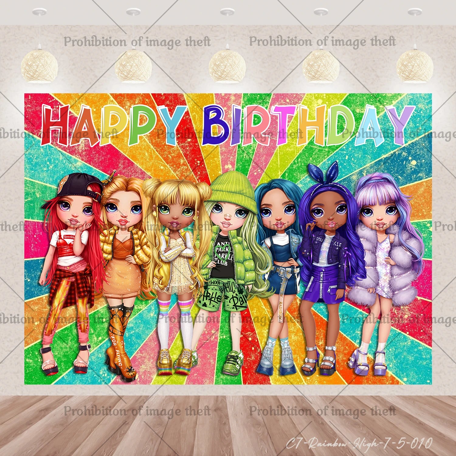Cartoon Rainbow Doll High School Theme Background Birthday Party Decoration Supplies Disposable Cup Cutlery Balloon Baby Gift