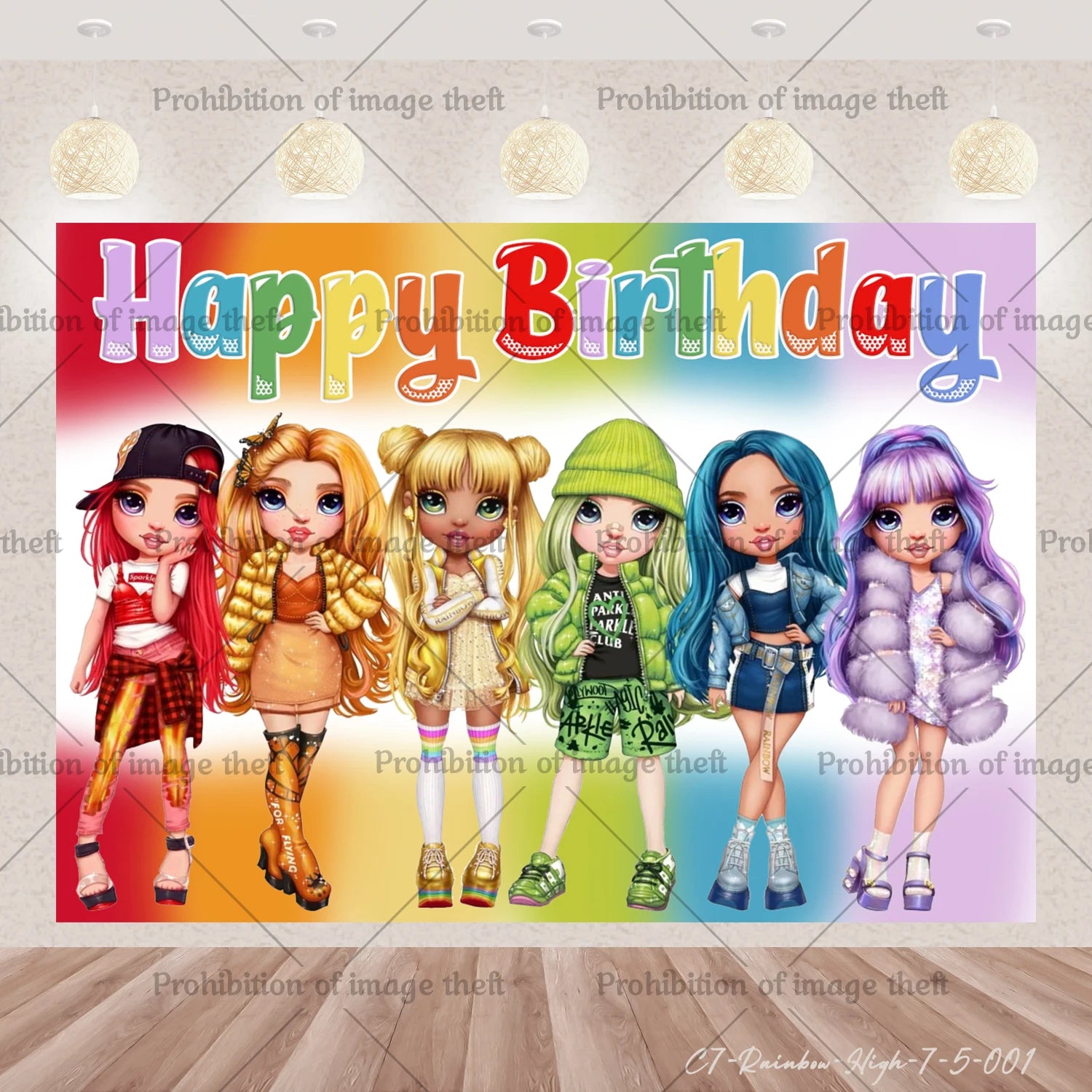 Cartoon Rainbow Doll High School Theme Background Birthday Party Decoration Supplies Disposable Cup Cutlery Balloon Baby Gift