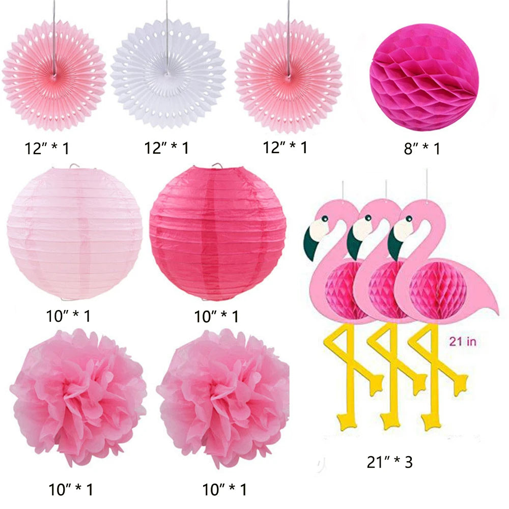 Pink Flamingo Party Supplies Honeycomb Ball Paper Lanterns Fans Pom Poms for Birthday Luau Bachelorette Baby Shower