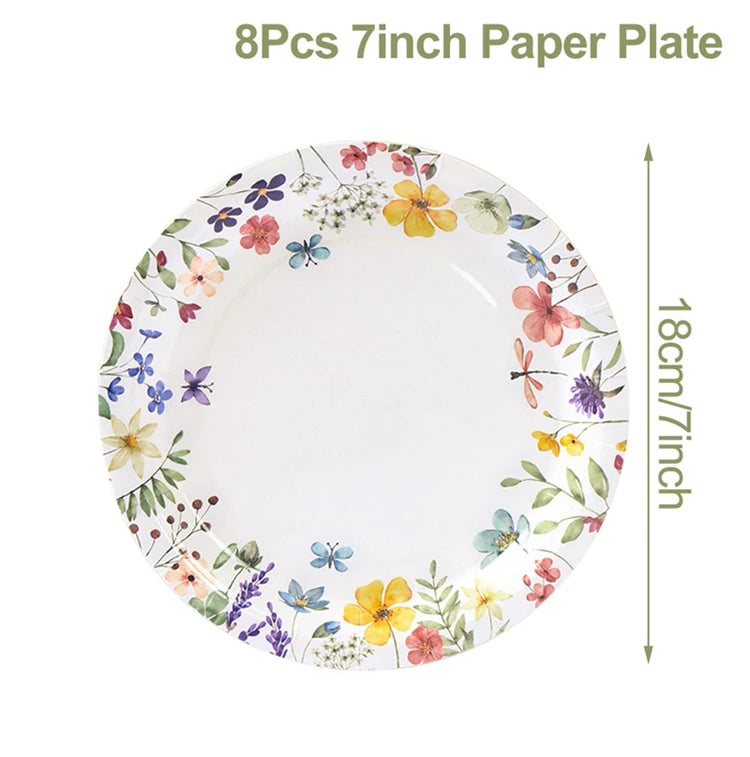 Wild Flower Tableware Birthday Party Decor Wild Floral Disposable Plates Cups Girl Favors Wedding Baby Shower Party Supplies