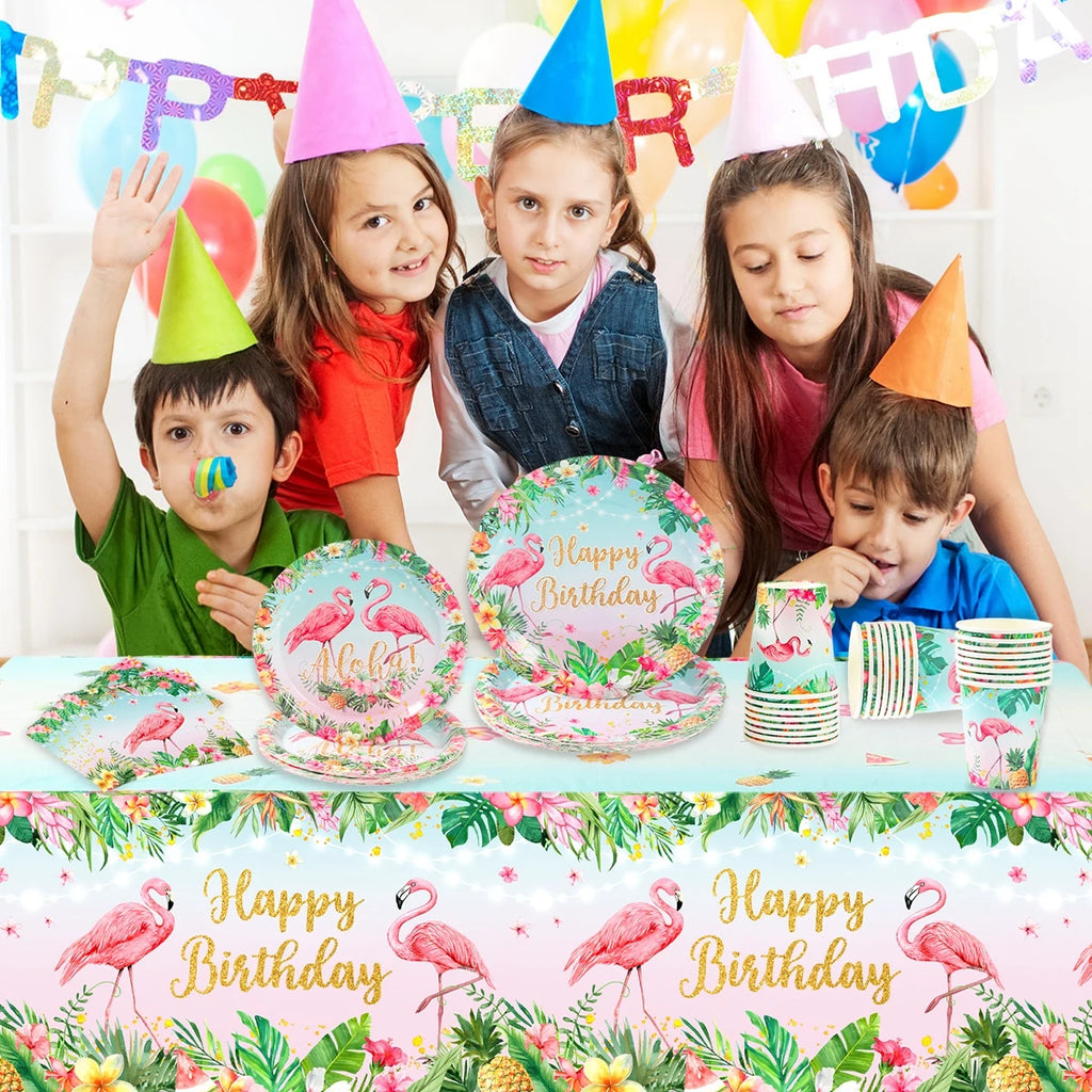 Hawaii Party Tableware Tropical Hawaii Party Decorations Paper Plates Flamingo Kids Summer Baby Shower Birthday Party Supplies