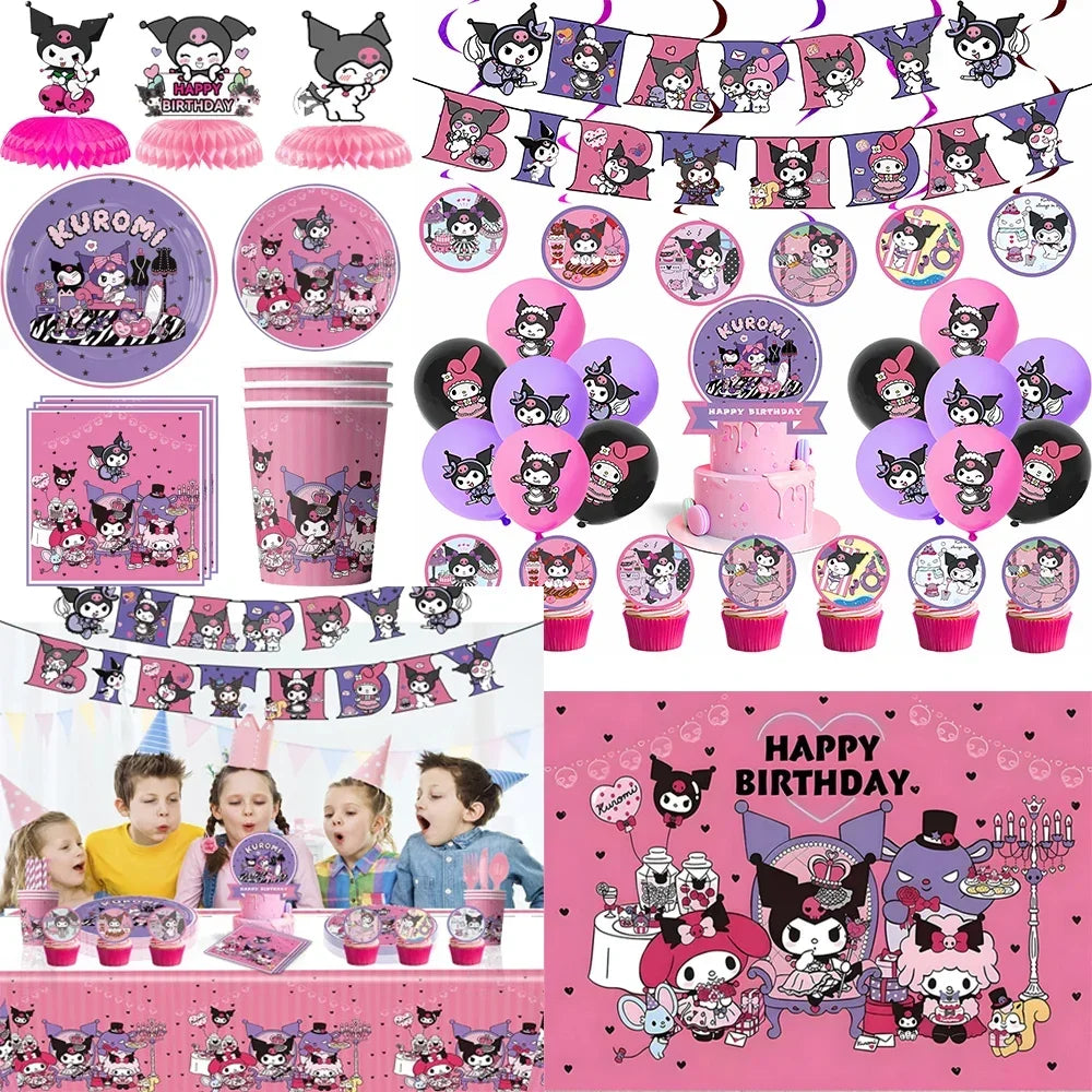 MINISO Cute Kawali Kuromied Birthday Party Decorations, Tablecloths, Tableware, Boys/Girls Party Set, Baby Shower Supplies Gift