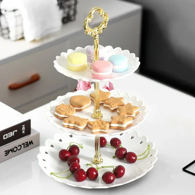 1/3 Tier Party Tray Plate, Cupcake Dessert Tableware, European Afternoon Tea Fruit Snack Stand, Wedding Dishes Decor Shelf