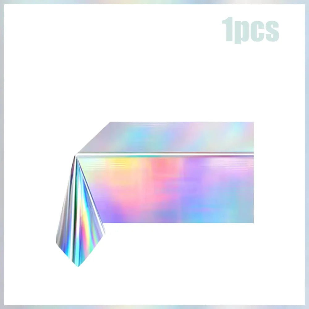 Iridescent Party Decorations Tableware Supplies,Holographic Paper Plate,Cup,Napkin,Tablecloth,Cutlery,For Birthday Wedding Party
