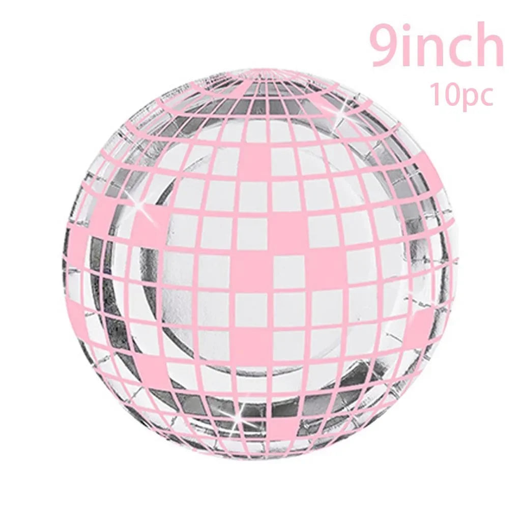 10 Guests Disco Theme Party Disposable Tableware Disco Pink Plates Cups Napkins Disco Party Girls Birthday Party Supplies