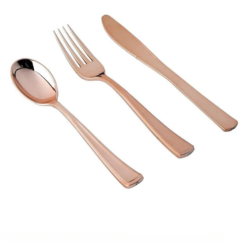 Rose Gold Party Tableware Kit Table Cloth Knife Fork Spoon Paper Cup Plate Straws Baby Shower Wedding Birthday Party Decorations