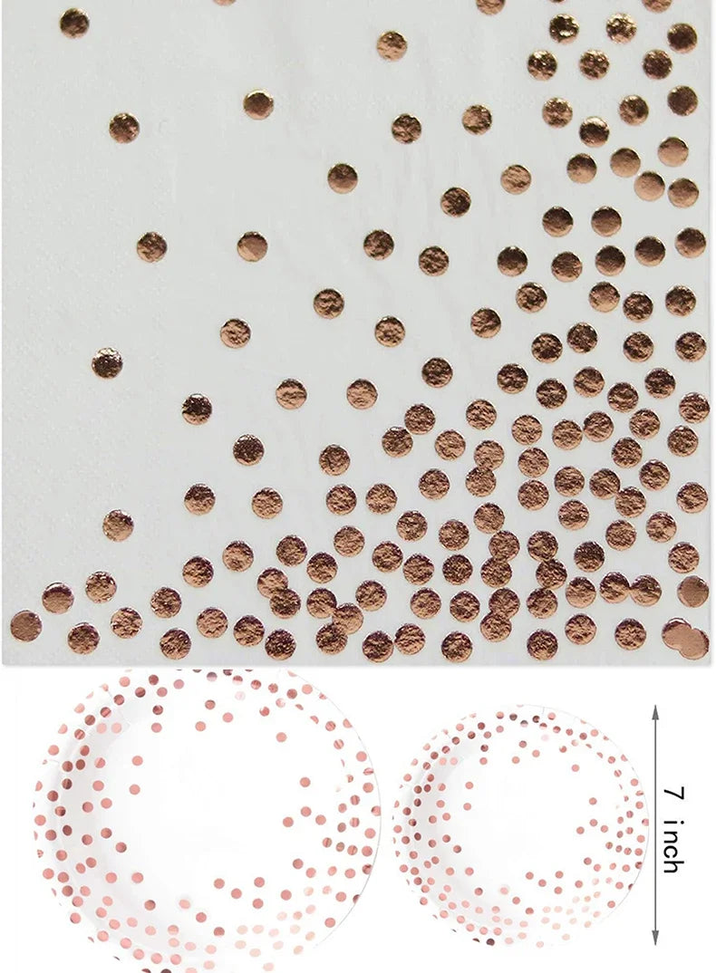 Rose Gold Party Tableware Kit Table Cloth Knife Fork Spoon Paper Cup Plate Straws Baby Shower Wedding Birthday Party Decorations