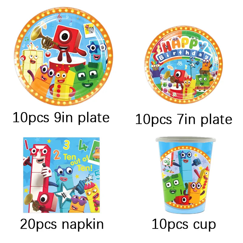 Number Blocks Party Decorations Plate Cup Tablecloth Cake Topper Balloons Building Blocks Theme Kids Birthday Party Supplies