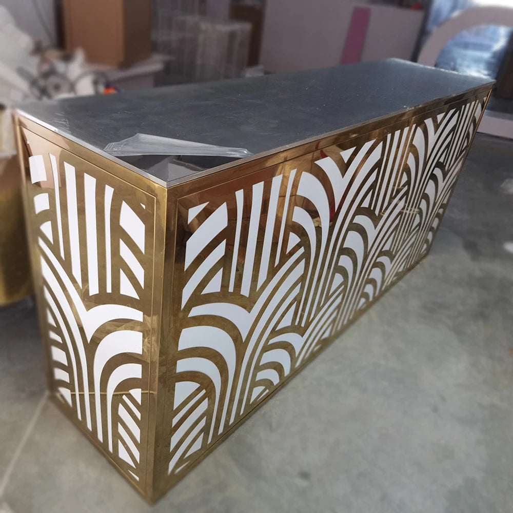 Party Furniture LED Lights Gold Engraved PVC Bar Table Acrylic Wedding Dining Table