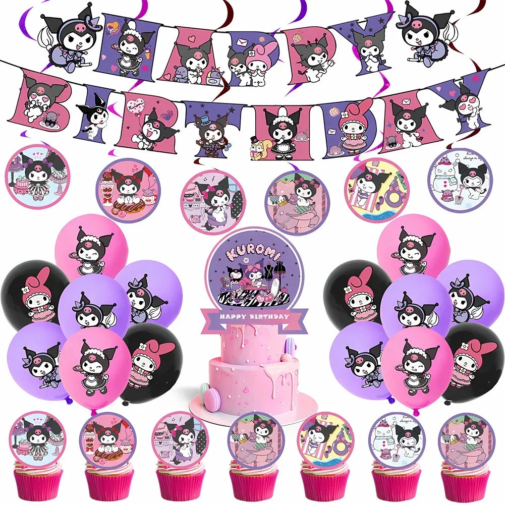MINISO Cute Kawali Kuromied Birthday Party Decorations, Tablecloths, Tableware, Boys/Girls Party Set, Baby Shower Supplies Gift