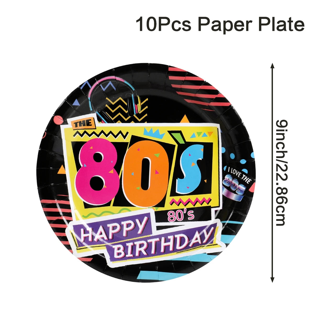 80’s Party Tableware Set 1980s Birthday Hip Hop Party Table Decorations Supplies Back to the 80’s Plates Napkins Cup Tablecloth