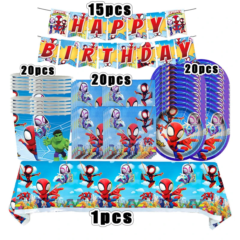 New Spidey Birthday Decoration Spider Man Mask Party Favors Stickers Tableware Spidey and His Friends Baby Shower Supplies Gifts