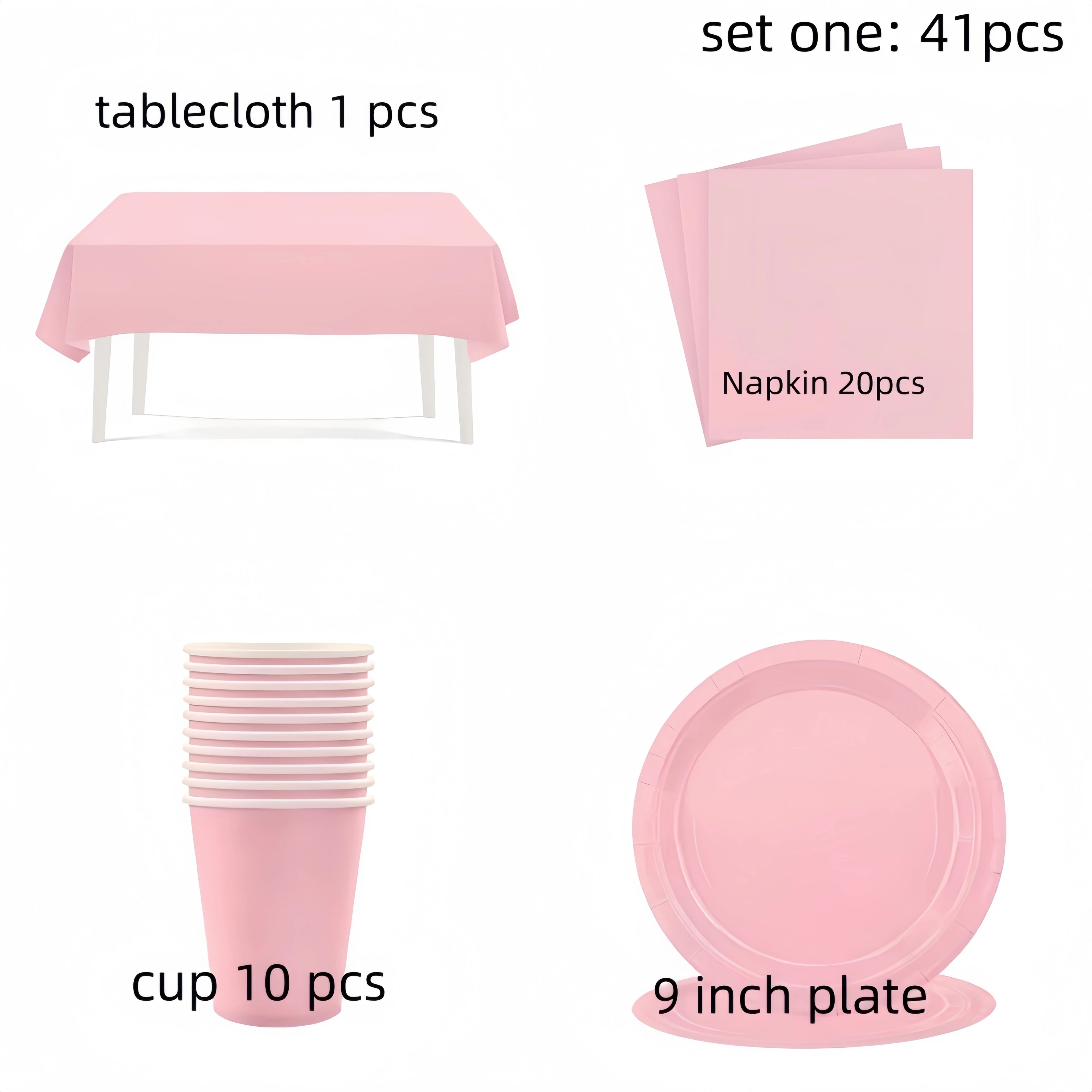 Light Pink Party Supplies Dinnerware Set Include Plates and Cups Tablecloth for Baby Shower Wedding Birthday Valentine's Day