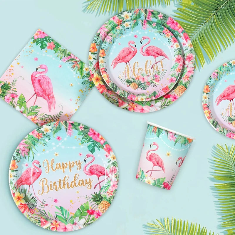 Hawaii Party Tableware Tropical Hawaii Party Decorations Paper Plates Flamingo Kids Summer Baby Shower Birthday Party Supplies
