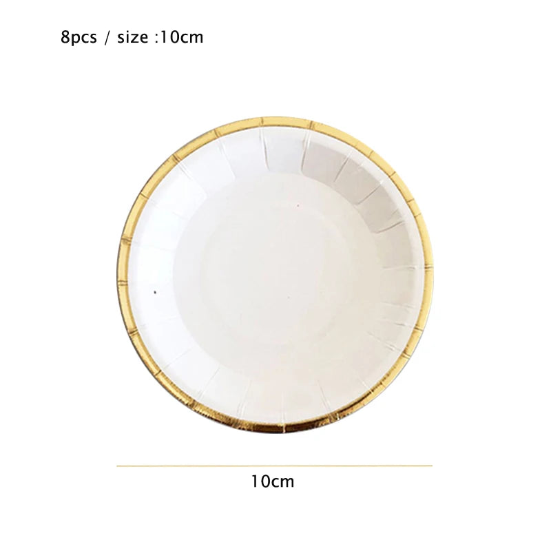 White Disposable Tableware Set Party Gold Paper Plate Wedding Necessitie Birthday Party Baby Shower Decorations Wedding Supplies