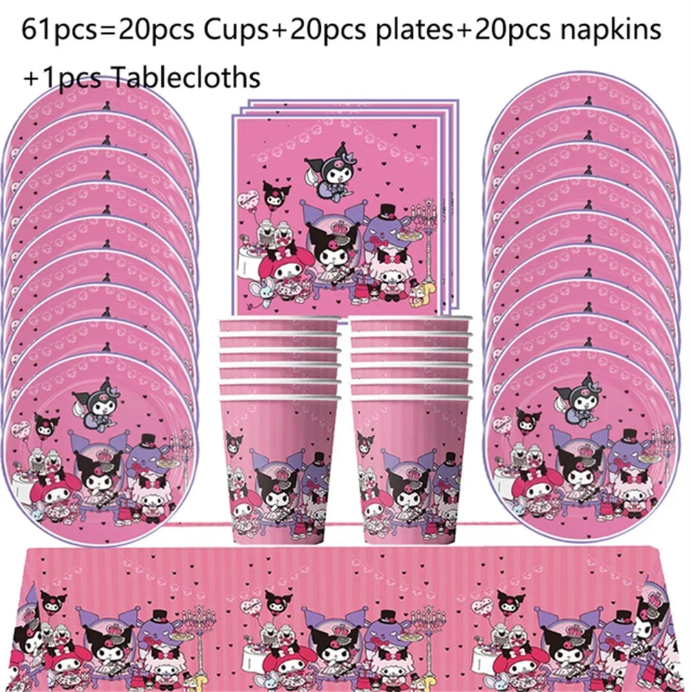 MINISO Cute Kawali Kuromied Birthday Party Decorations, Tablecloths, Tableware, Boys/Girls Party Set, Baby Shower Supplies Gift