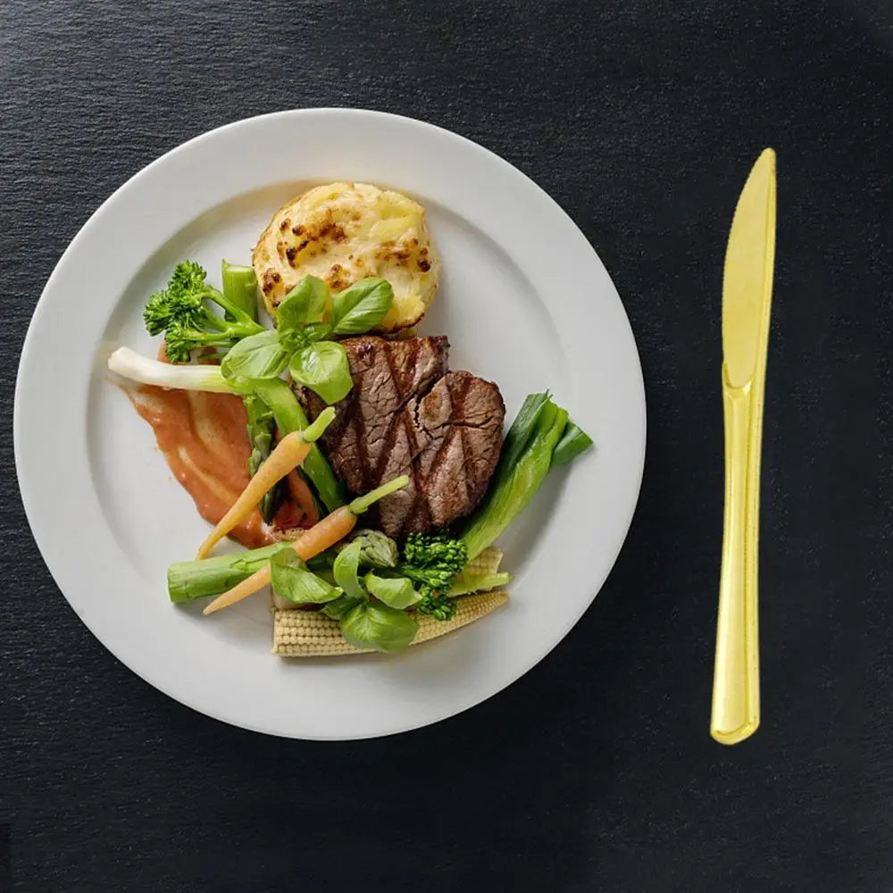 25pcs Party Tableware Set Golden Cutlery Tableware for Dinner Wear-Resistant Dinnerware with Comfortable Grip for Wedding Picnic