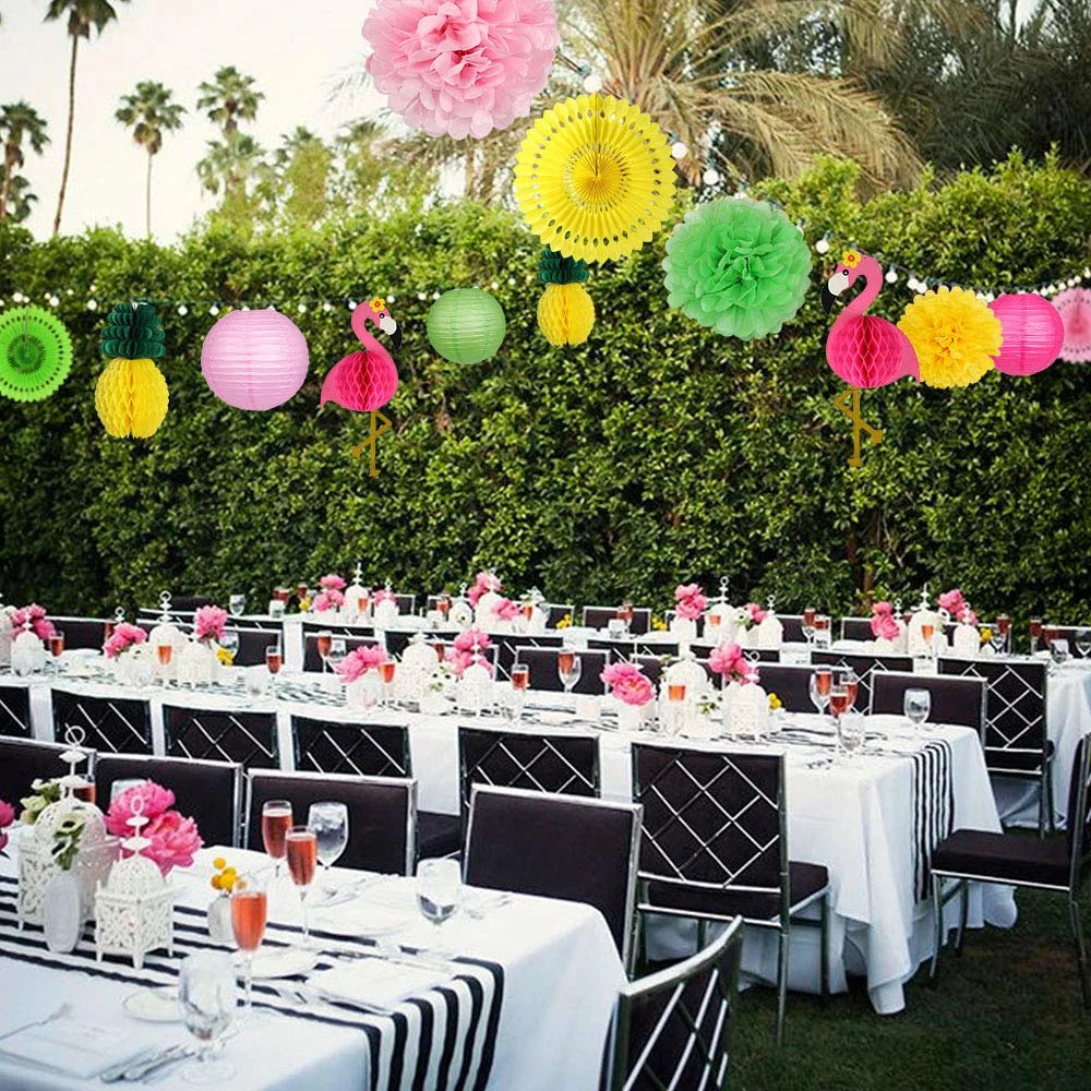 Pink Flamingo Party Supplies Honeycomb Ball Paper Lanterns Fans Pom Poms for Birthday Luau Bachelorette Baby Shower