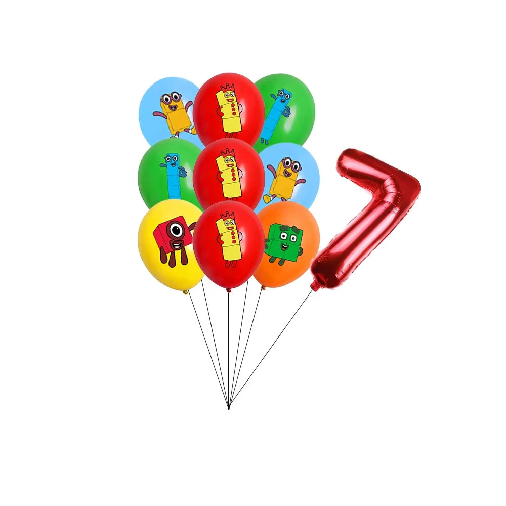 Number Blocks Party Decorations Plate Cup Tablecloth Cake Topper Balloons Building Blocks Theme Kids Birthday Party Supplies