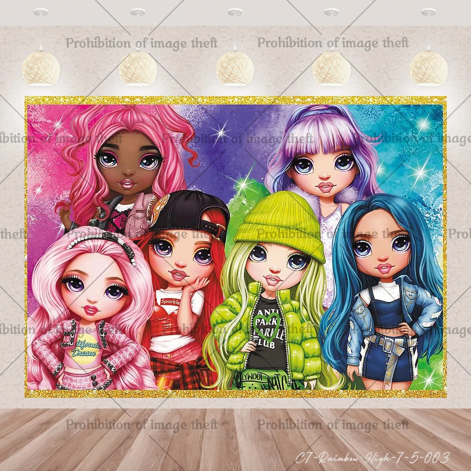 Cartoon Rainbow Doll High School Theme Background Birthday Party Decoration Supplies Disposable Cup Cutlery Balloon Baby Gift