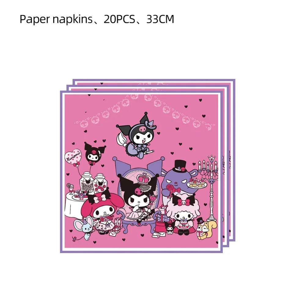 MINISO Cute Kawali Kuromied Birthday Party Decorations, Tablecloths, Tableware, Boys/Girls Party Set, Baby Shower Supplies Gift