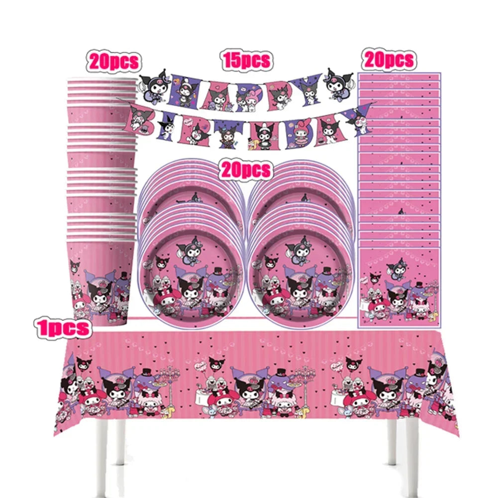 MINISO Cute Kawali Kuromied Birthday Party Decorations, Tablecloths, Tableware, Boys/Girls Party Set, Baby Shower Supplies Gift