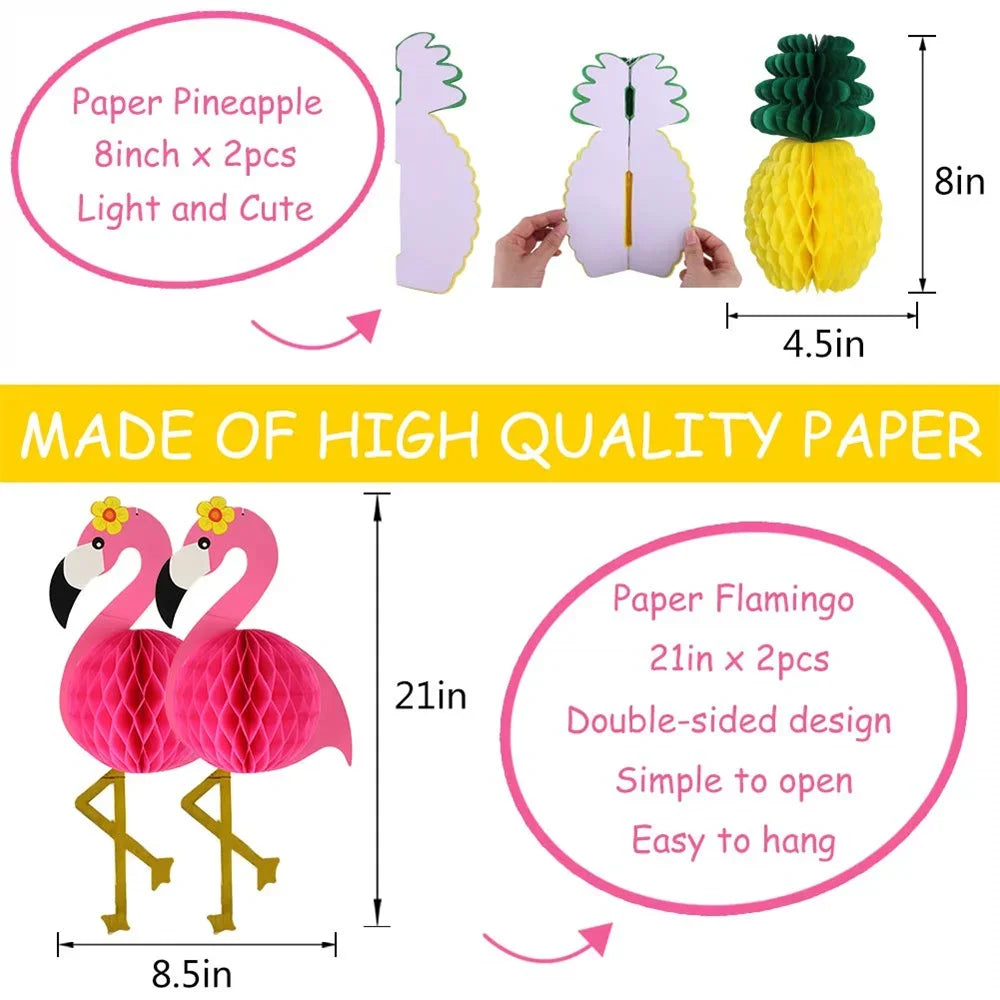 Pink Flamingo Party Supplies Honeycomb Ball Paper Lanterns Fans Pom Poms for Birthday Luau Bachelorette Baby Shower
