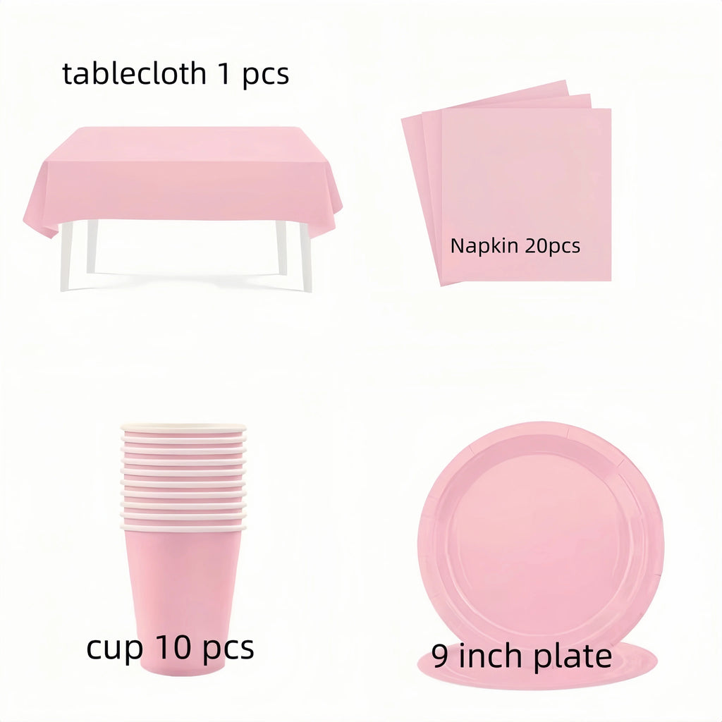 Light Pink Party Supplies Dinnerware Set Include Plates and Cups Tablecloth for Baby Shower Wedding Birthday Valentine's Day