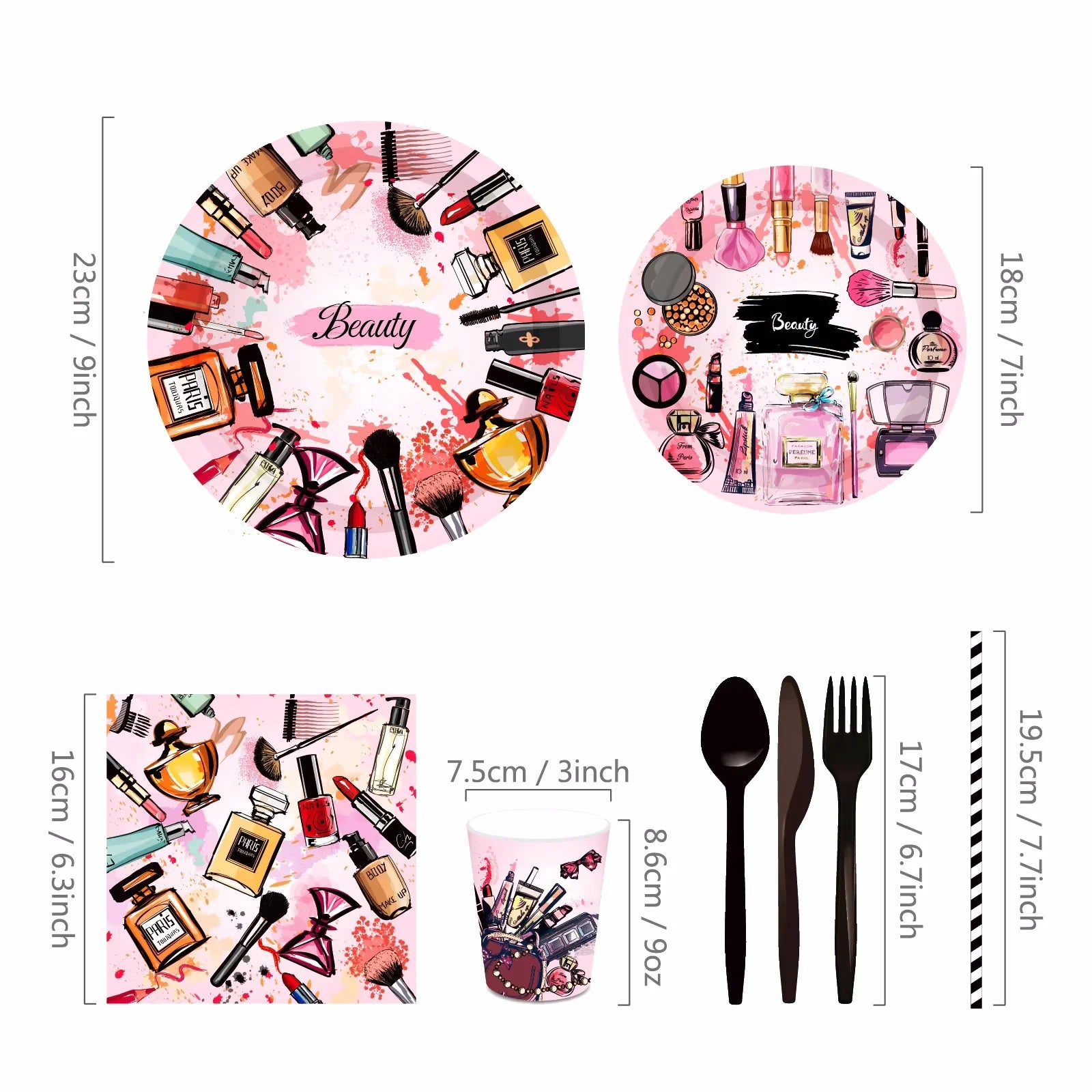 Make Up Spa Party Disposable Tableware Sets Paper Plates Cups Napkins Party Dinnerware Decor